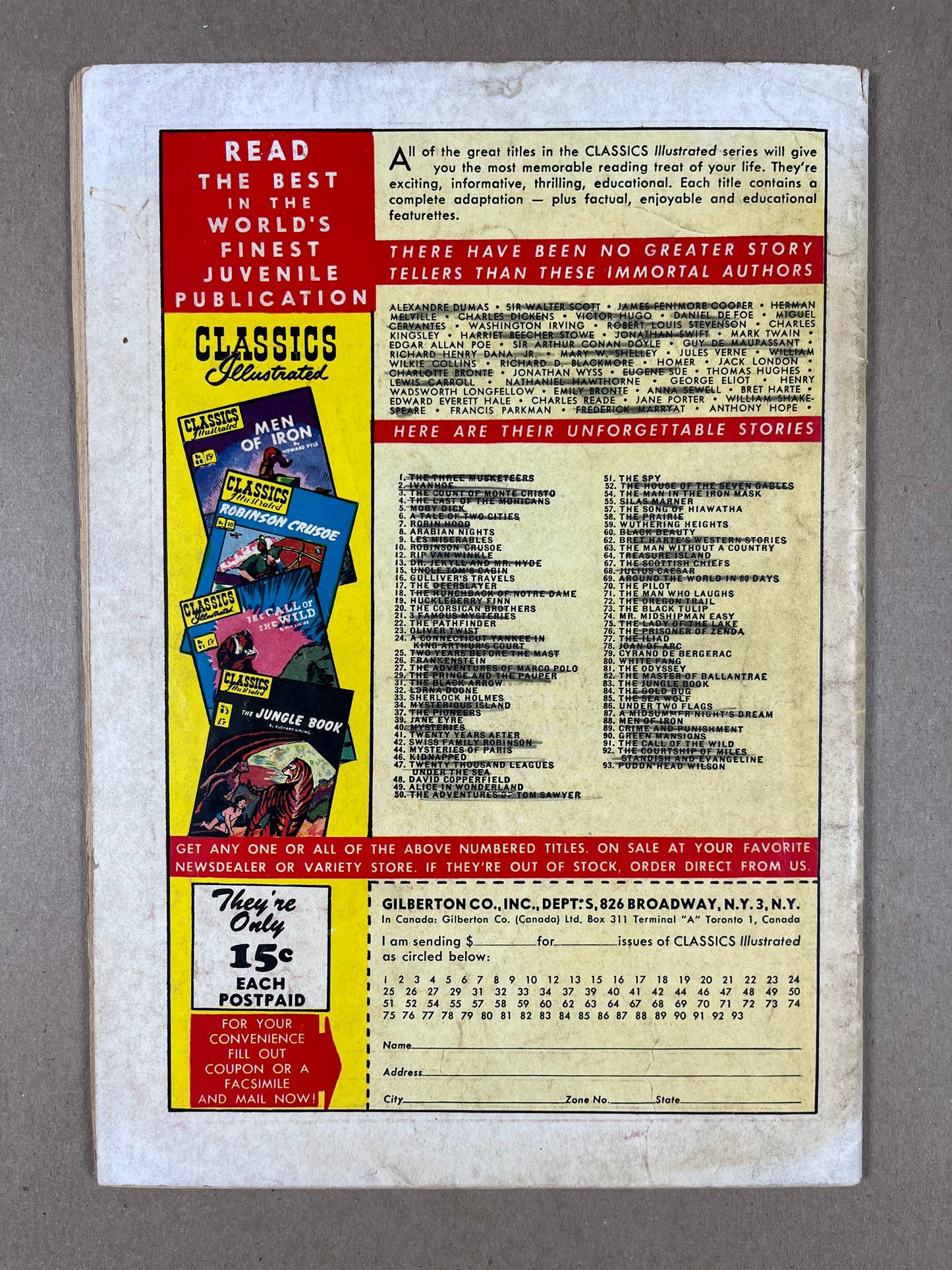 CLASSICS ILLUSTRATED #1 HRN 93 - GD/VG - THE THREE MUSKETEERS - GILBERTON