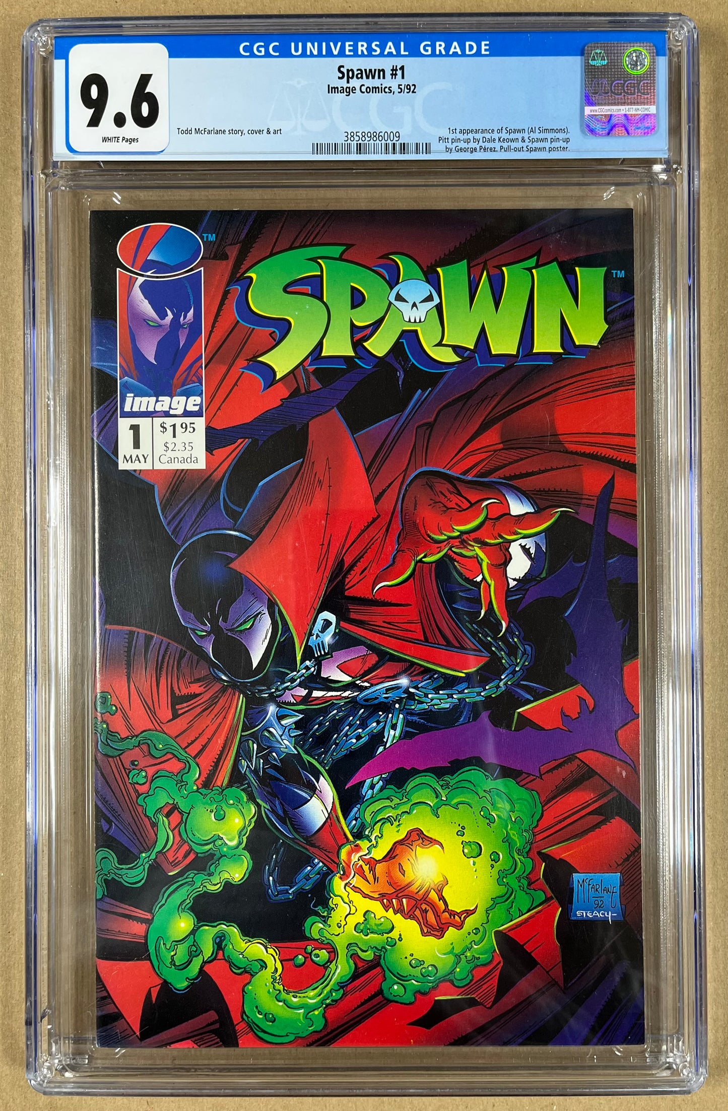 SPAWN #1 CGC 9.6 - 1992 - 1ST APPEARANCE OF SPAWN (AL SIMMONS) - IMAGE COMICS - TODD McFARLANE