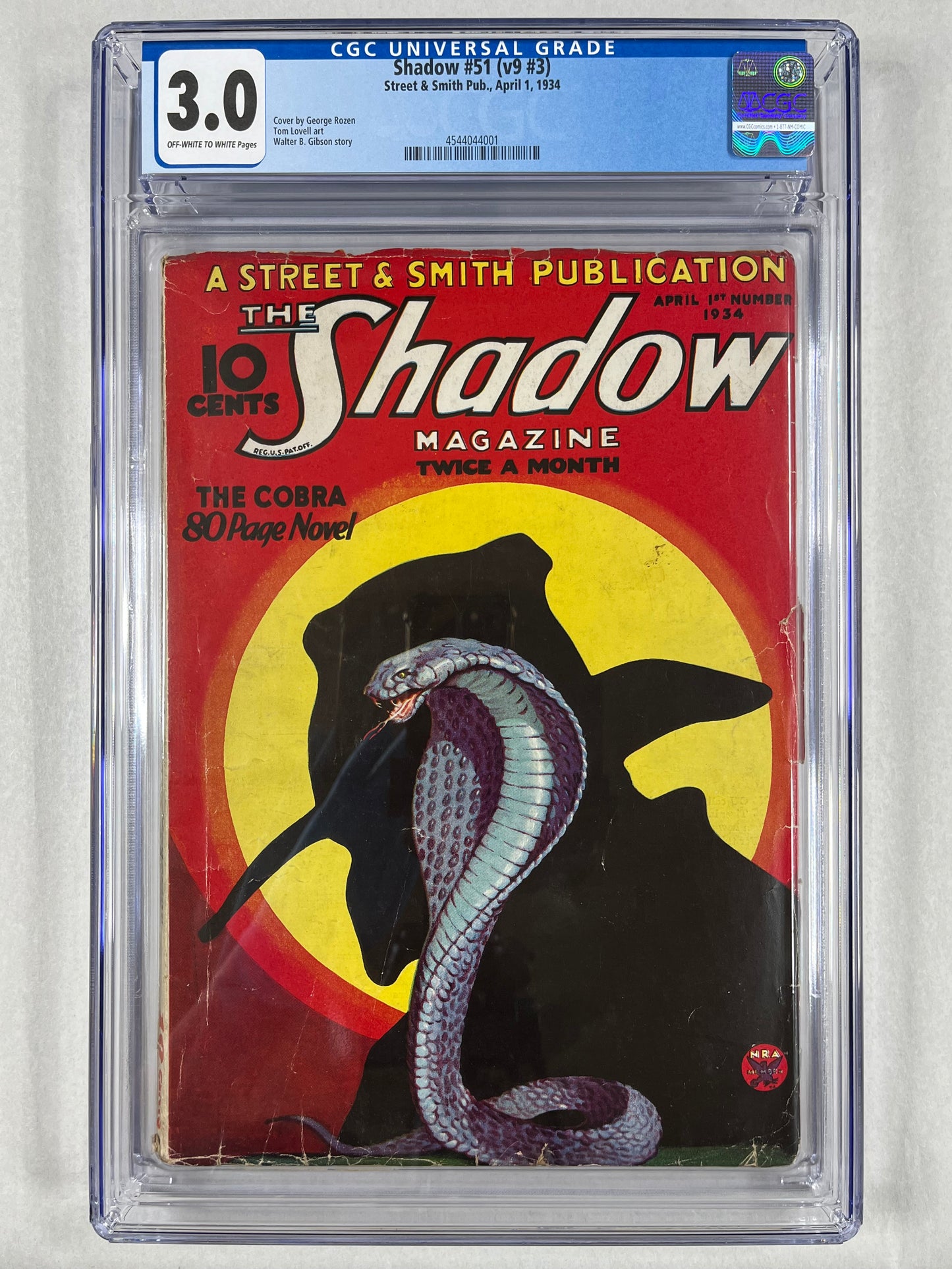 SHADOW #51 (v9 #3) CGC 3.0 - 1934 - GEORGE ROZEN COVER - STREET & SMITH PUB. - GOLDEN AGE - PULP MAGAZINE