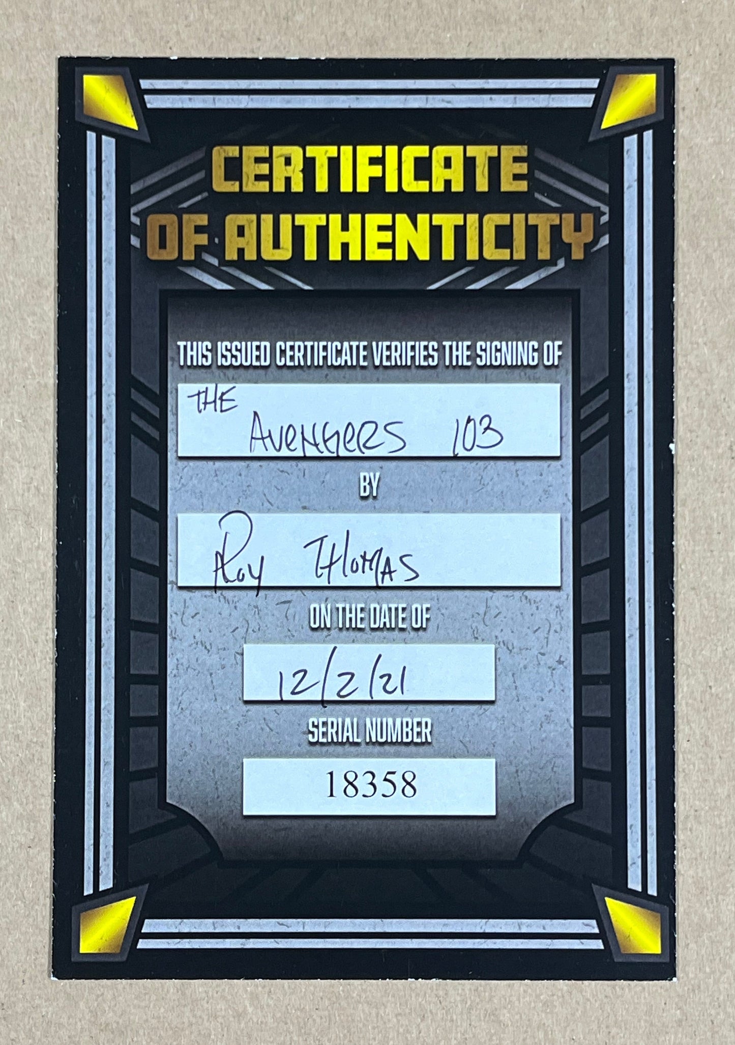 AVENGERS #103 - 1972 - FN+ - SIGNED BY ROY THOMAS w/ COA - BRONZE AGE