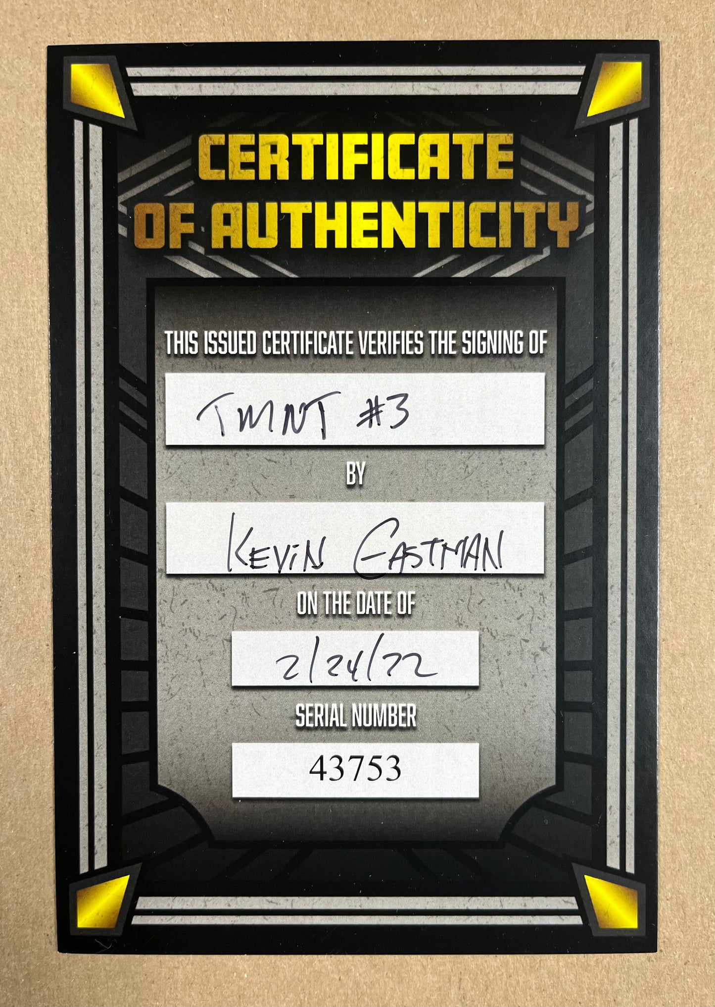 TEENAGE MUTANT NINJA TURTLES #3 - 2ND PRINT - SIGNED BY KEVIN EASTMAN W/ COA - MIRAGE