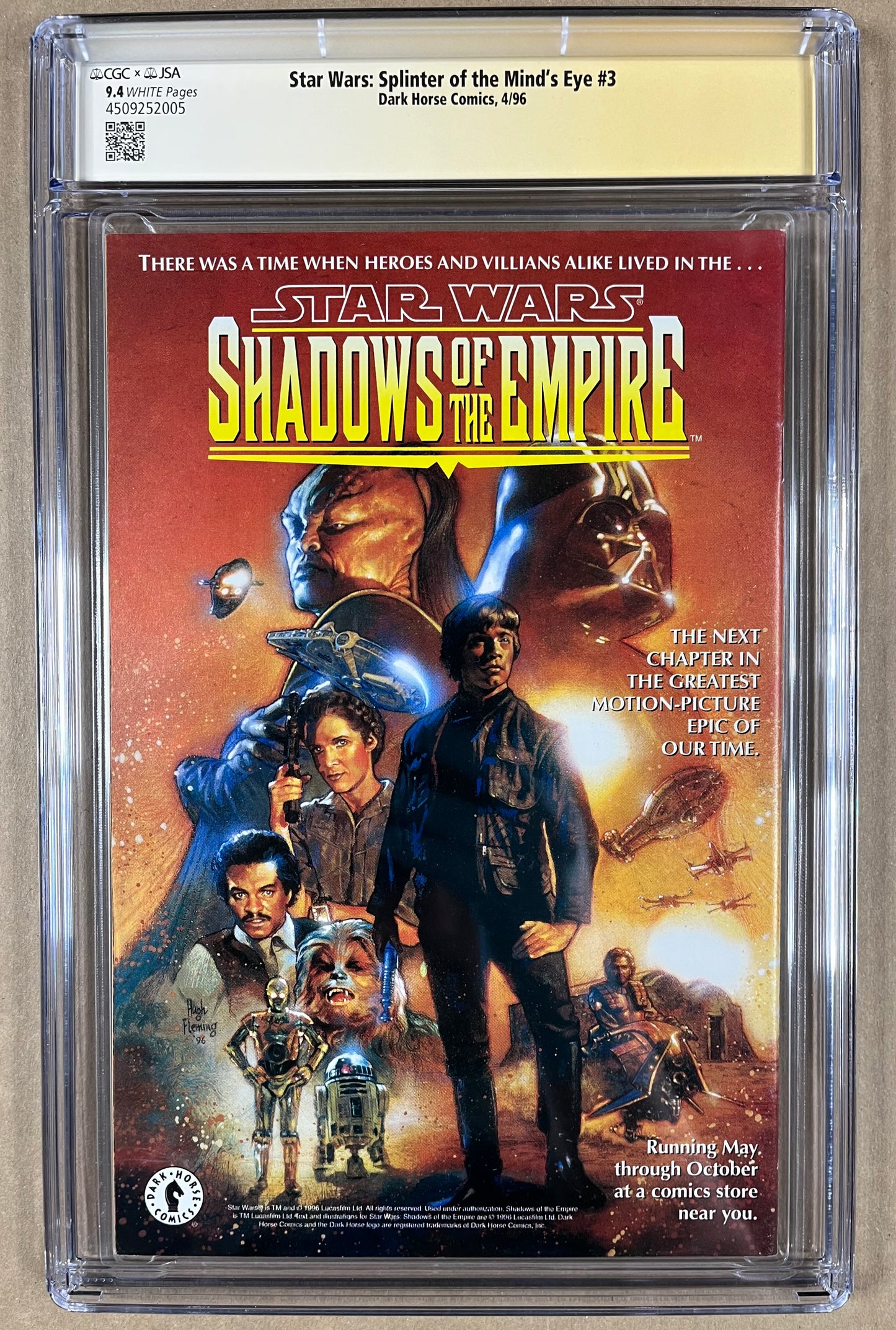 STAR WARS: SPLINTER OF THE MIND'S EYE #3 CGC x JSA AUTHENTIC AUTOGRAPH 9.4 - 1996 - SIGNED BY MARK HAMILL - DARK HORSE COMICS
