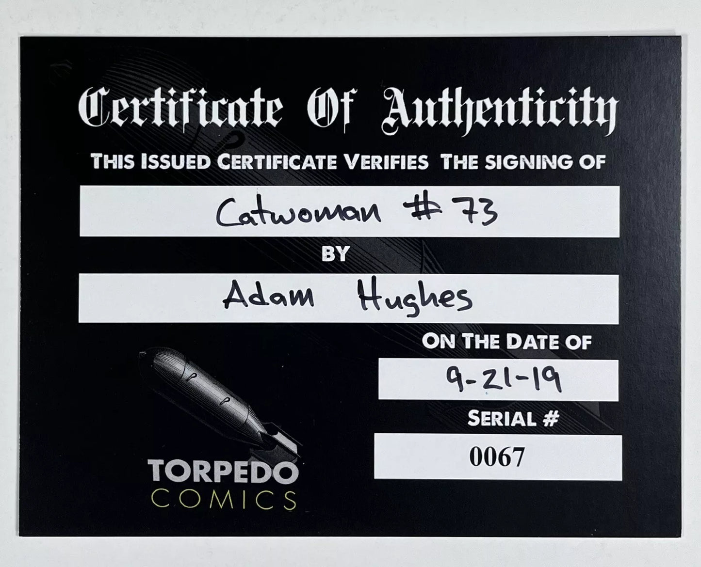 CATWOMAN #73 - 2008 - VF- - SIGNED BY ADAM HUGHES w/ COA - DC COMICS - BATMAN