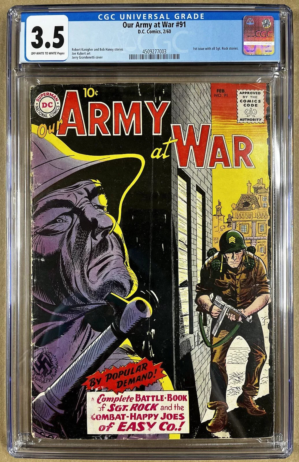 OUR ARMY AT WAR #91 CGC 3.5 - 1960 - 1ST ALL SGT ROCK STORIES ISSUE - SILVER AGE