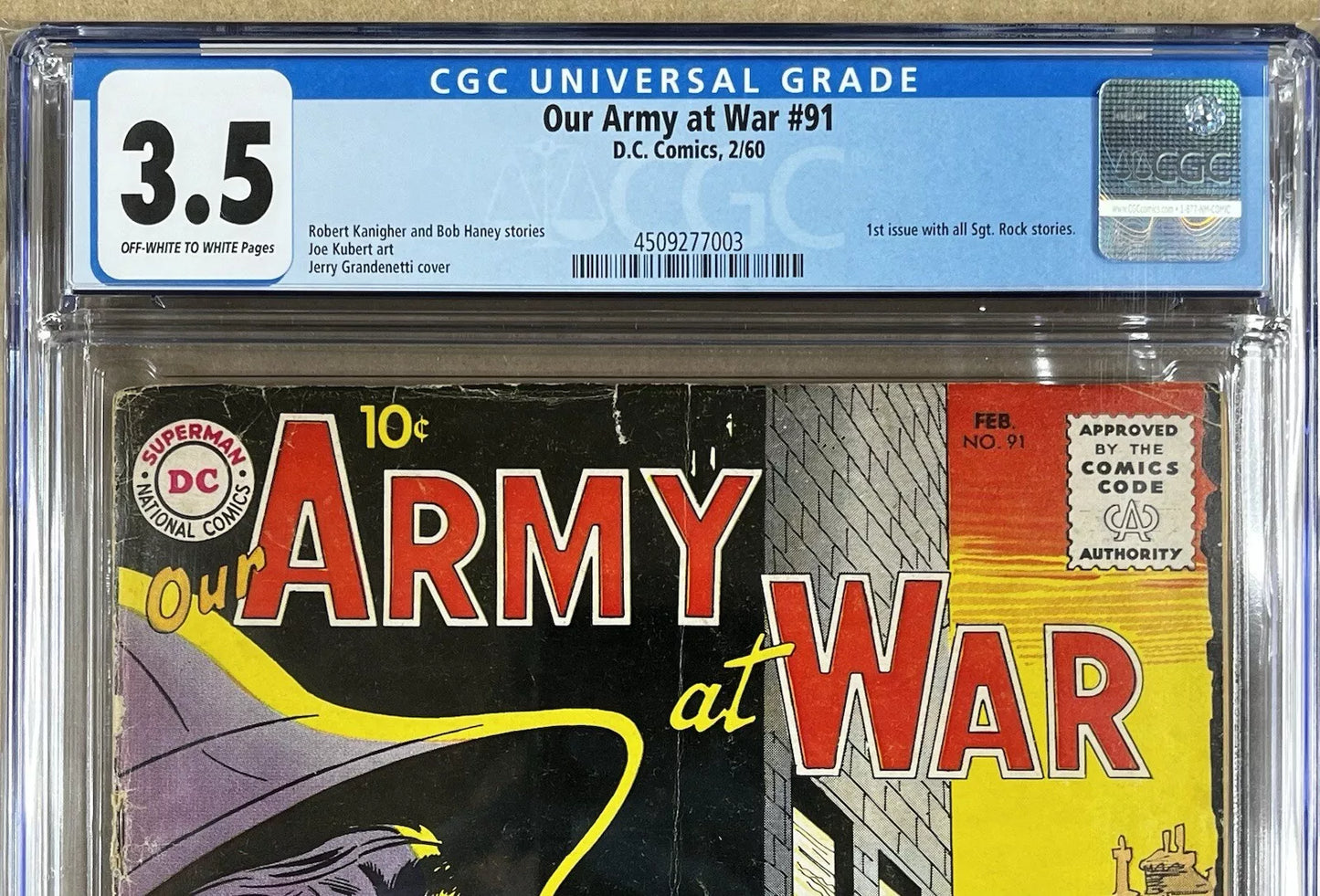 OUR ARMY AT WAR #91 CGC 3.5 - 1960 - 1ST ALL SGT ROCK STORIES ISSUE - SILVER AGE