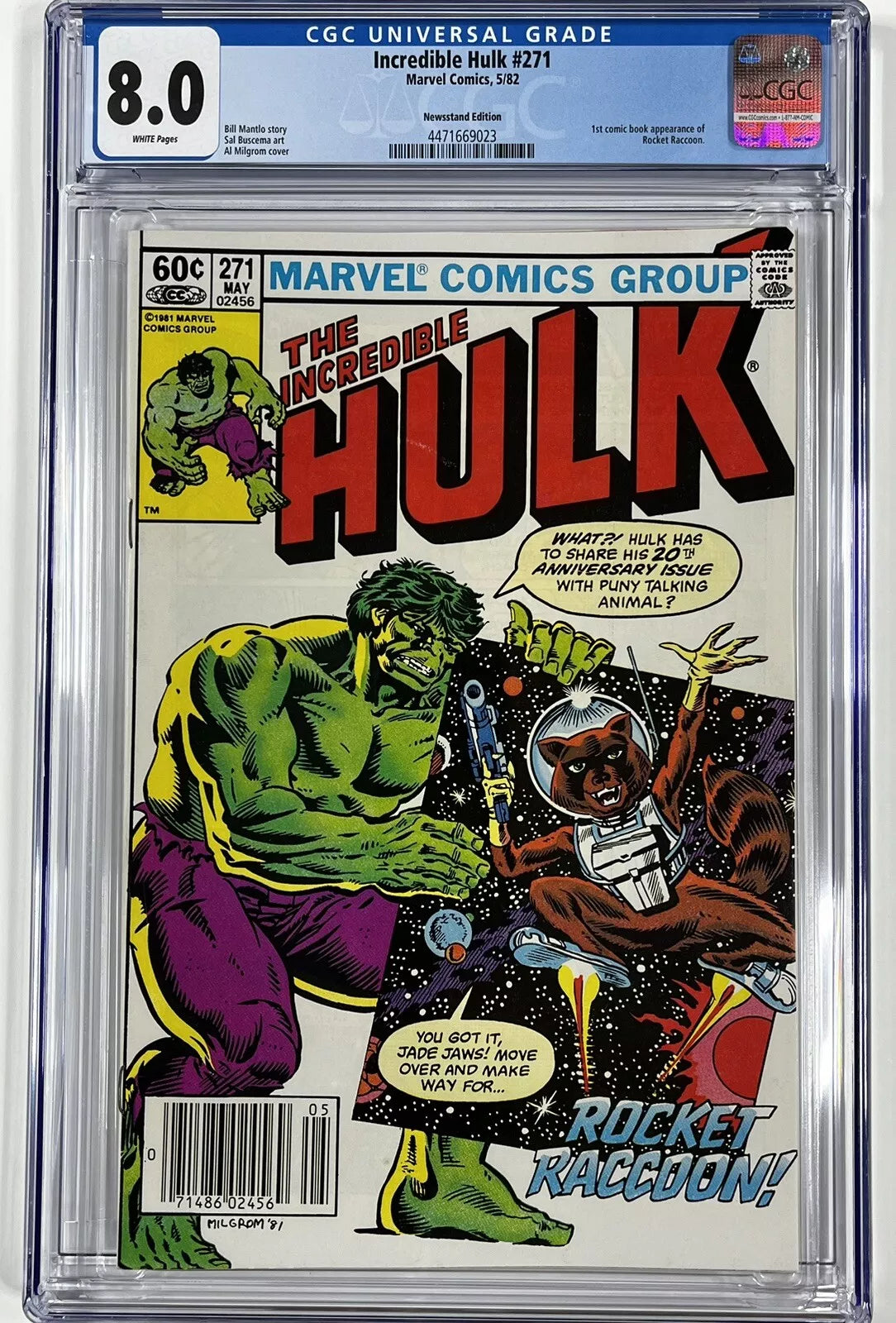 INCREDIBLE HULK #271 CGC 8.0 - 1982 - NEWSSTAND EDITION - 1ST APPEARANCE OF ROCKET RACCOON