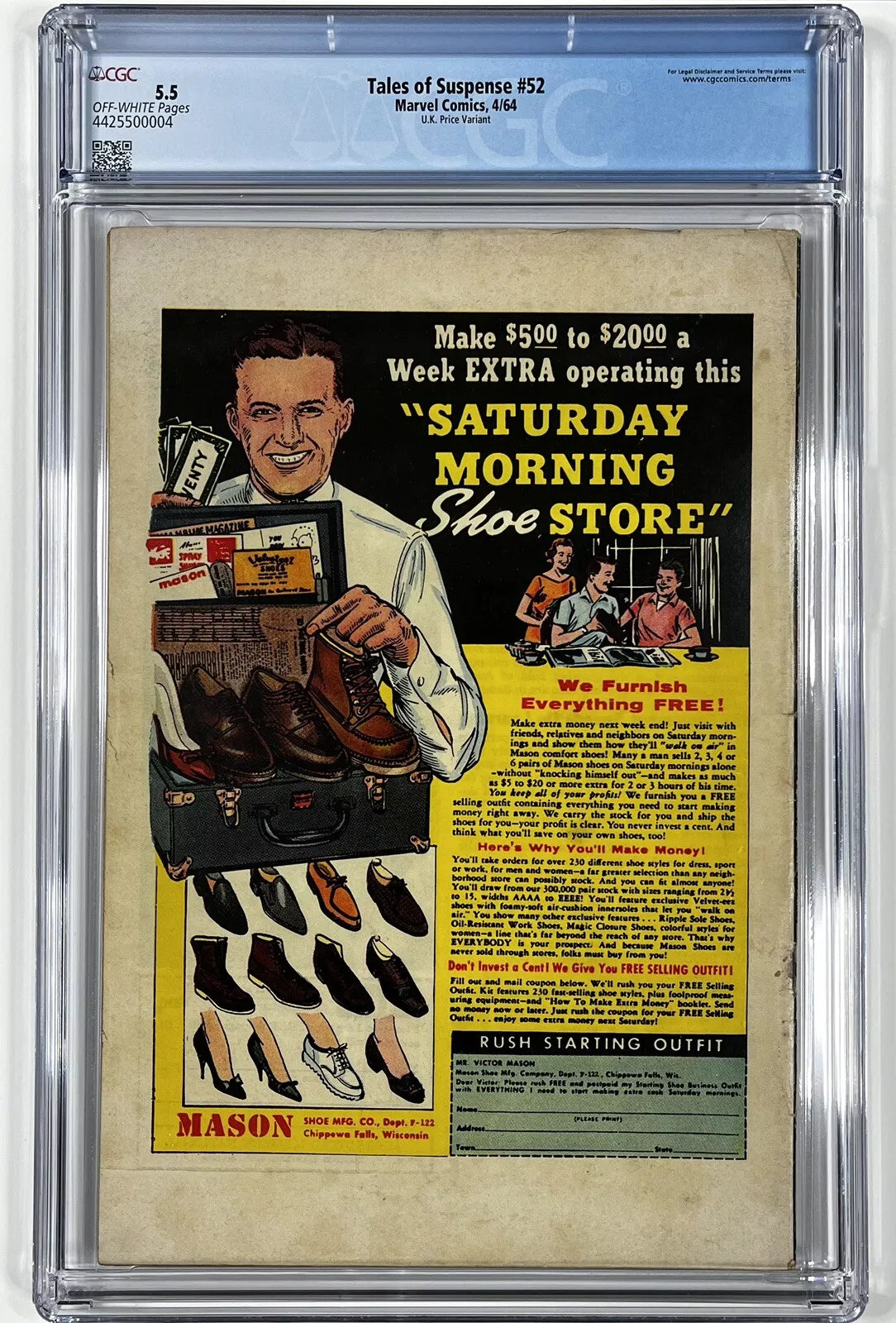 TALES OF SUSPENSE #52 CGC 5.5 - U.K. PRICE VARIANT - 1ST APPEARANCE OF BLACK WIDOW
