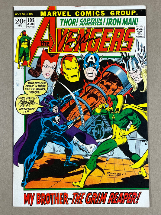 AVENGERS #102 - 1972 - FN+ - SIGNED BY ROY THOMAS w/ COA - BRONZE AGE