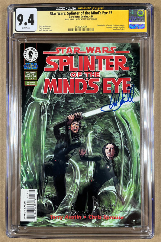 STAR WARS: SPLINTER OF THE MIND'S EYE #3 CGC x JSA AUTHENTIC AUTOGRAPH 9.4 - 1996 - SIGNED BY MARK HAMILL - DARK HORSE COMICS