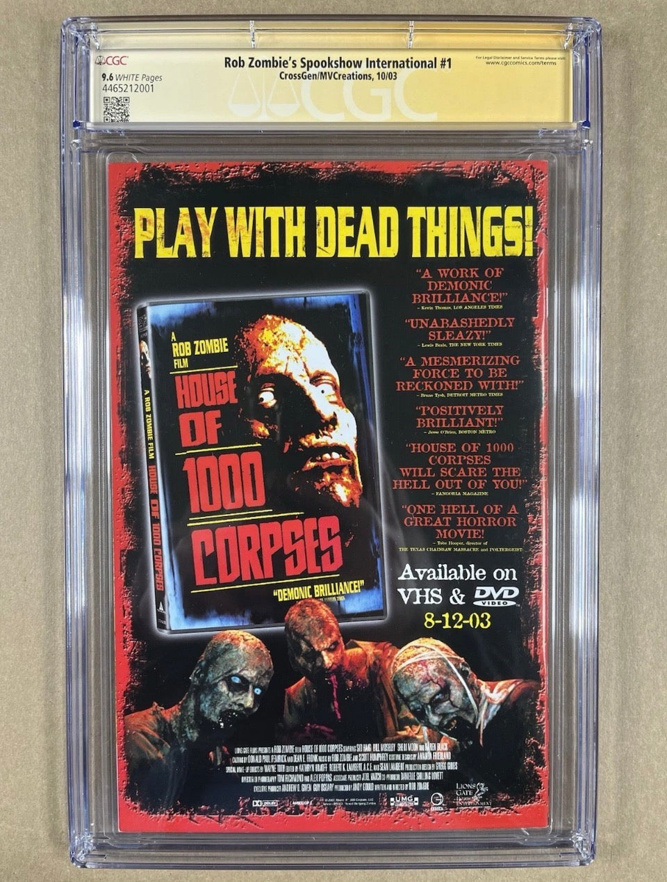 ROB ZOMBIE'S SPOOKSHOW INTERNATIONAL #1 CGC SS 9.6 - SIGNED BY J. SCOTT CAMPBELL