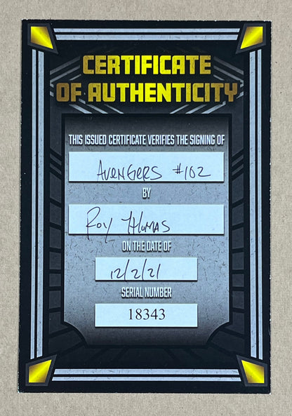 AVENGERS #102 - 1972 - FN+ - SIGNED BY ROY THOMAS w/ COA - BRONZE AGE