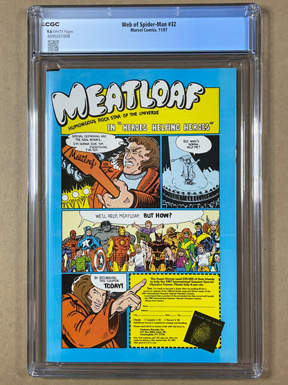 WEB OF SPIDER-MAN #32 - CGC 9.6 - KRAVEN APPEARANCE - MIKE ZECK - 1987 - HIGH GRADE