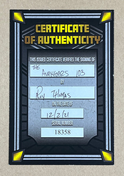 AVENGERS #103 - 1972 - FN+ - SIGNED BY ROY THOMAS w/ COA - BRONZE AGE