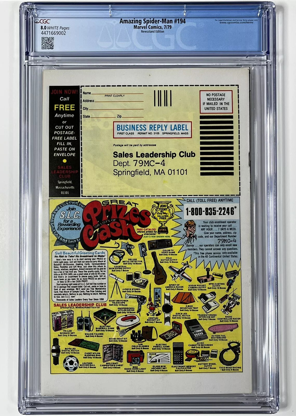 AMAZING SPIDER-MAN #194 CGC 8.0 - 1979 - NEWSSTAND EDITION - 1ST APPEARANCE OF BLACK CAT