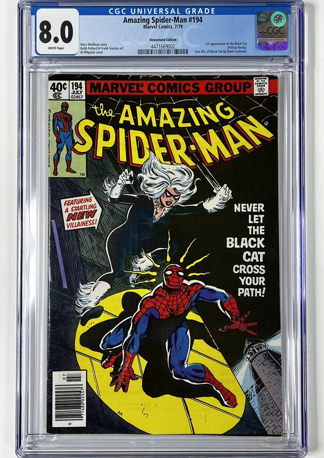 AMAZING SPIDER-MAN #194 CGC 8.0 - 1979 - NEWSSTAND EDITION - 1ST APPEARANCE OF BLACK CAT