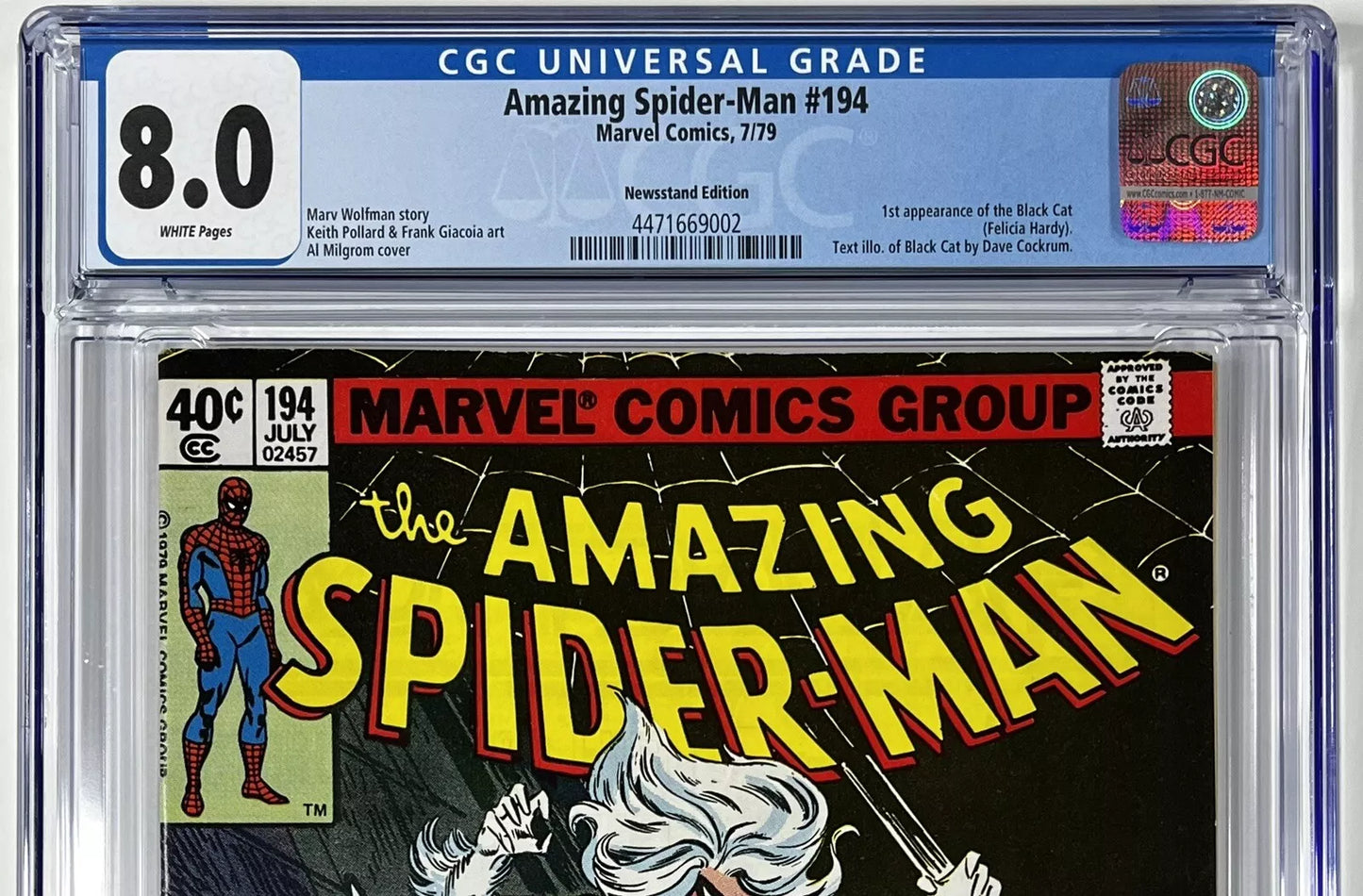 AMAZING SPIDER-MAN #194 CGC 8.0 - 1979 - NEWSSTAND EDITION - 1ST APPEARANCE OF BLACK CAT