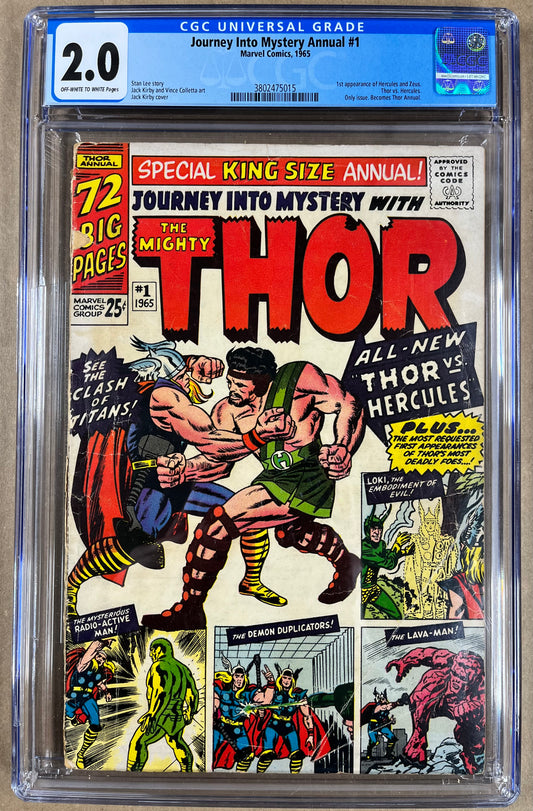 JOURNEY INTO MYSTERY ANNUAL #1 CGC 2.0 - 1965 - 1ST APPEARANCE OF HERCULES & ZEUS - SILVER AGE - MARVEL COMICS
