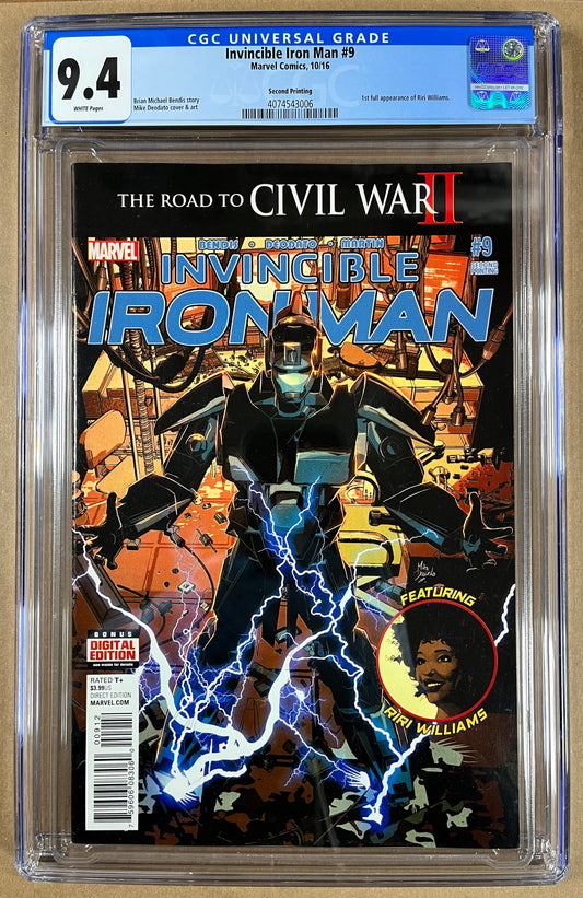 INVINCIBLE IRON MAN #9 CGC 9.4 - 2016 - 2ND PRINT - 1ST FULL APPEARANCE OF RIRI WILLIAMS