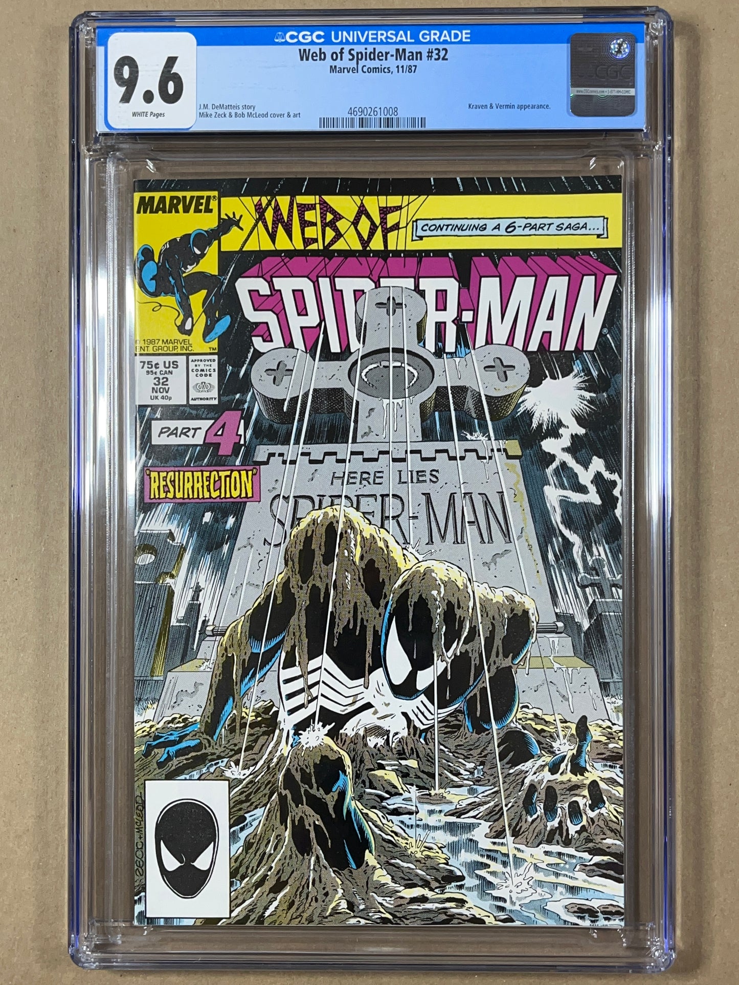 WEB OF SPIDER-MAN #32 - CGC 9.6 - KRAVEN APPEARANCE - MIKE ZECK - 1987 - HIGH GRADE