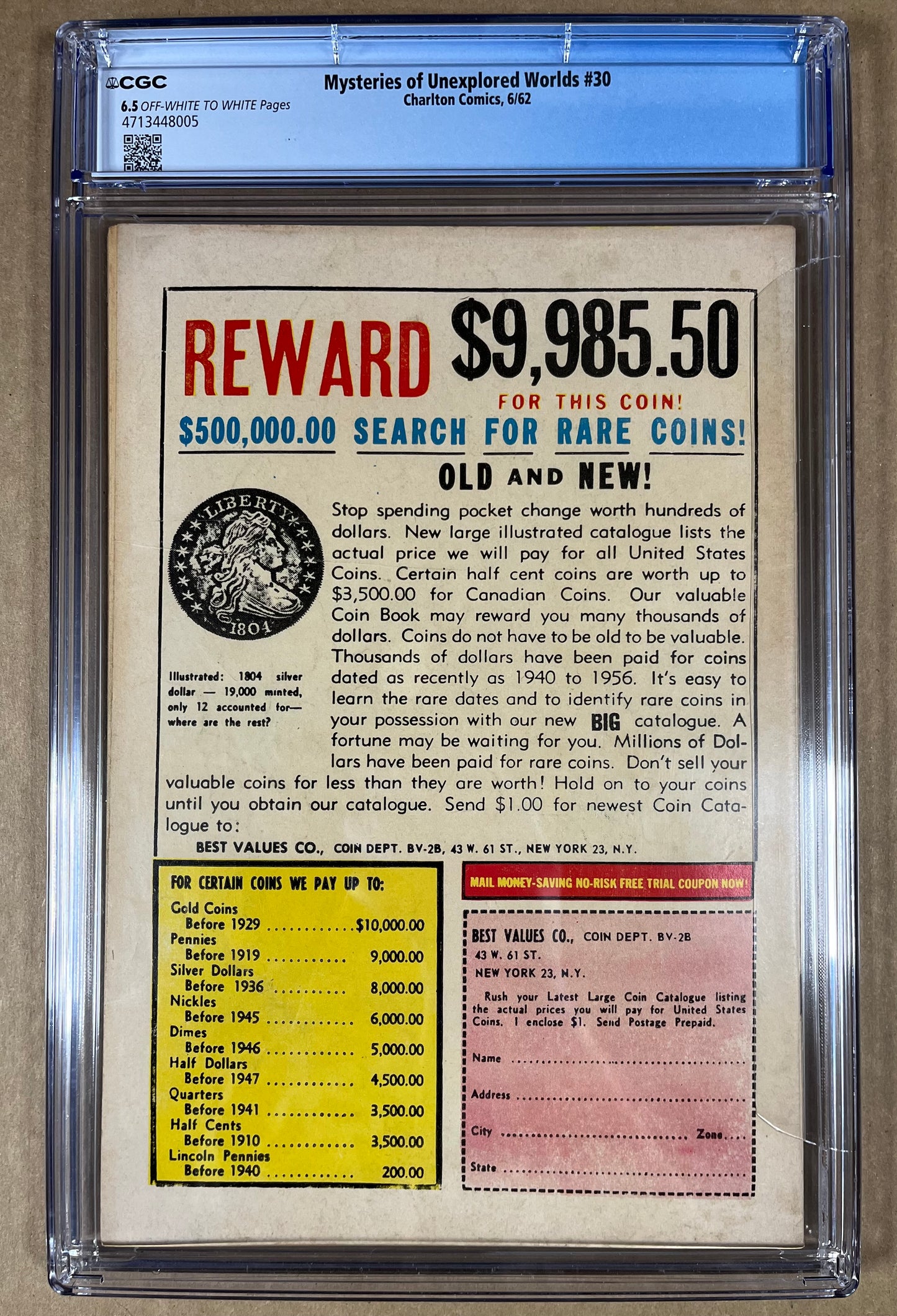 MYSTERIES OF UNEXPLORED WORLDS #30 CGC 6.5 - CREATURE COVER - 1962 - HTF
