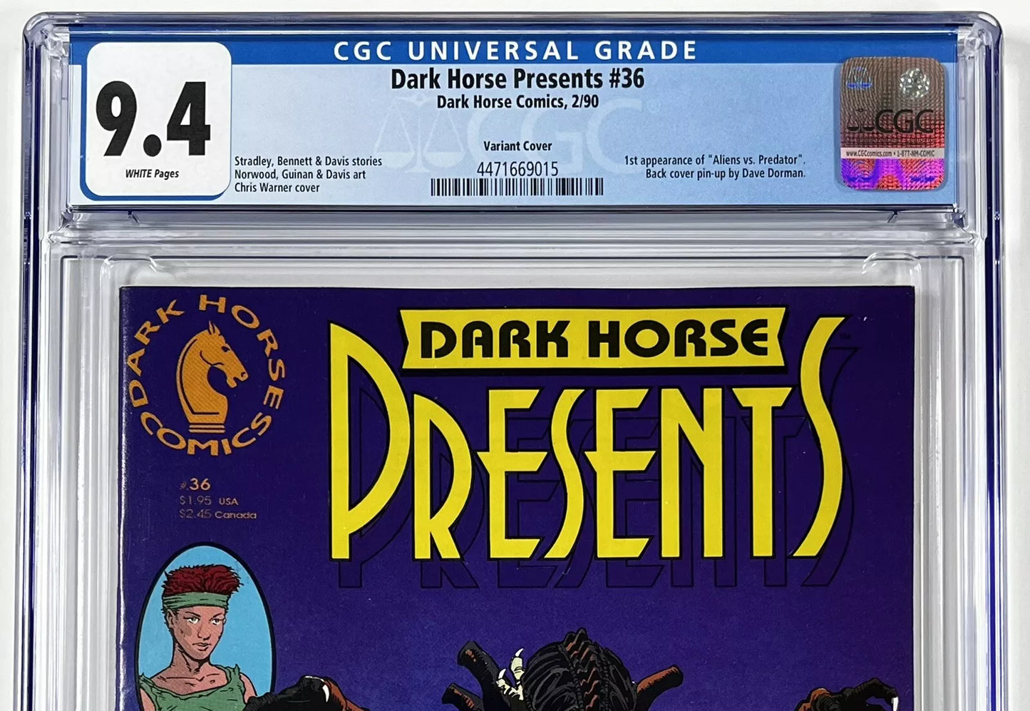 DARK HORSE PRESENTS #36 CGC 9.4 - 1990 - CHRIS WARNER VARIANT - 1ST ALIENS VS. PREDATOR
