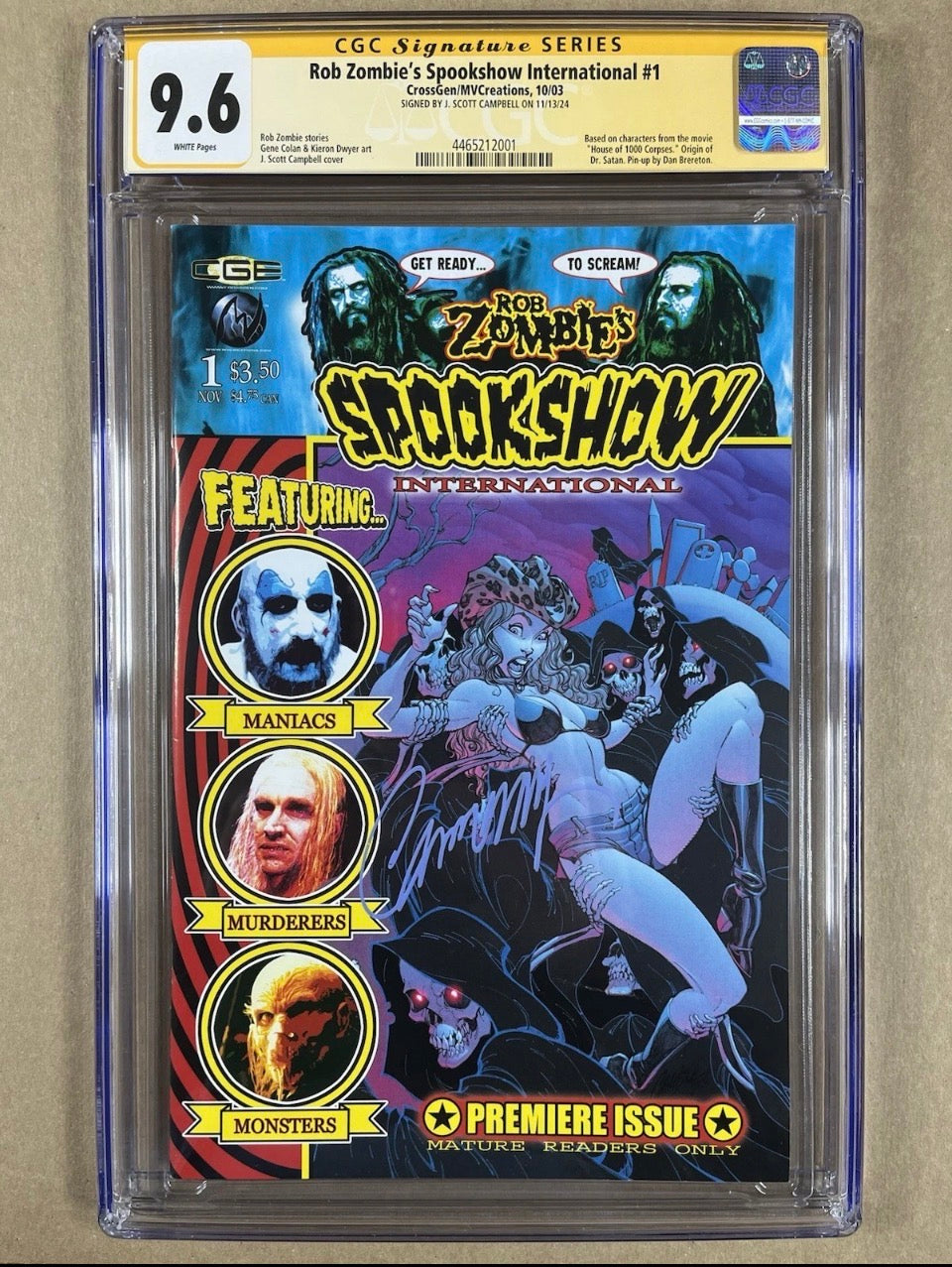 ROB ZOMBIE'S SPOOKSHOW INTERNATIONAL #1 CGC SS 9.6 - SIGNED BY J. SCOTT CAMPBELL
