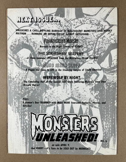 MONSTERS UNLEASHED #5 - 1974 - FN/VF - MAN-THING COVER & APPEARANCE - MARVEL