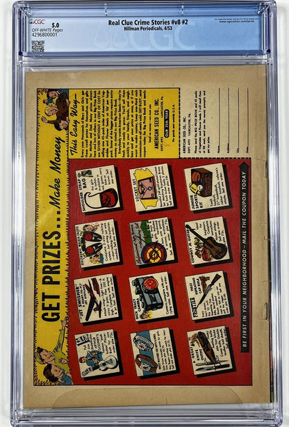 REAL CLUE CRIME STORIES #v8 #2 CGC 5.0 - MOB HIT COVER - LOW POPULATION - 1953