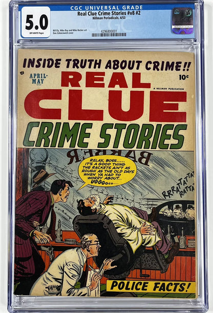 REAL CLUE CRIME STORIES #v8 #2 CGC 5.0 - MOB HIT COVER - LOW POPULATION - 1953