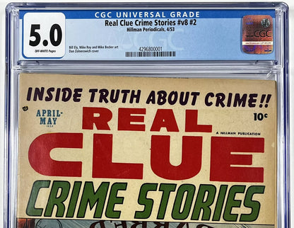 REAL CLUE CRIME STORIES #v8 #2 CGC 5.0 - MOB HIT COVER - LOW POPULATION - 1953