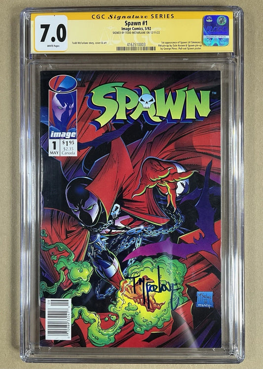 SPAWN #1 - NEWSSTAND EDITION - CGC SS 7.0 - 1992 - SIGNED TODD McFARLANE - KEY