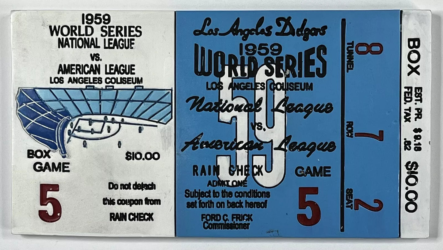 50TH ANNIVIVERSARY DODGERS 1ST CHAMPIONSHIP IN LA - WORLD SERIES 1959 - CERAMIC TICKET STUB - 2009