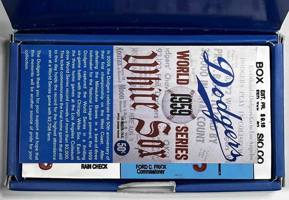 50TH ANNIVIVERSARY DODGERS 1ST CHAMPIONSHIP IN LA - WORLD SERIES 1959 - CERAMIC TICKET STUB - 2009