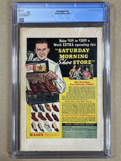 AVENGERS #4 CGC 1.5 - 1964 - 1ST SILVER AGE APPEARANCE OF CAPTAIN AMERICA